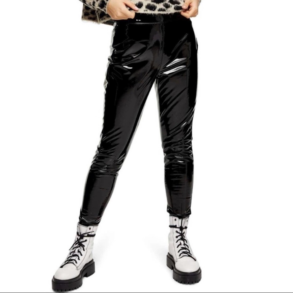 TOPSHOP Piper Faux Leather Skinny Trousers Black